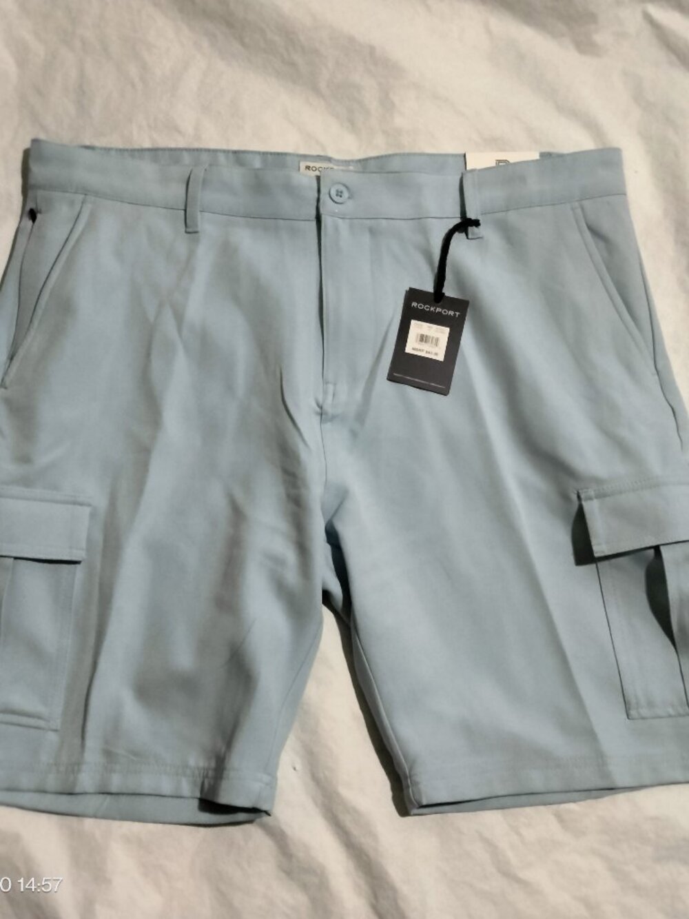 Rockport Men’s Tech Cargo Shorts NWT Size 38 Light Blue 9” Inseam Stretch